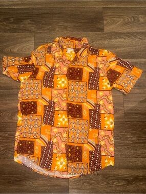 EARTHBOUND Orange Patchwork Short Sleeve Button-Down Shirt